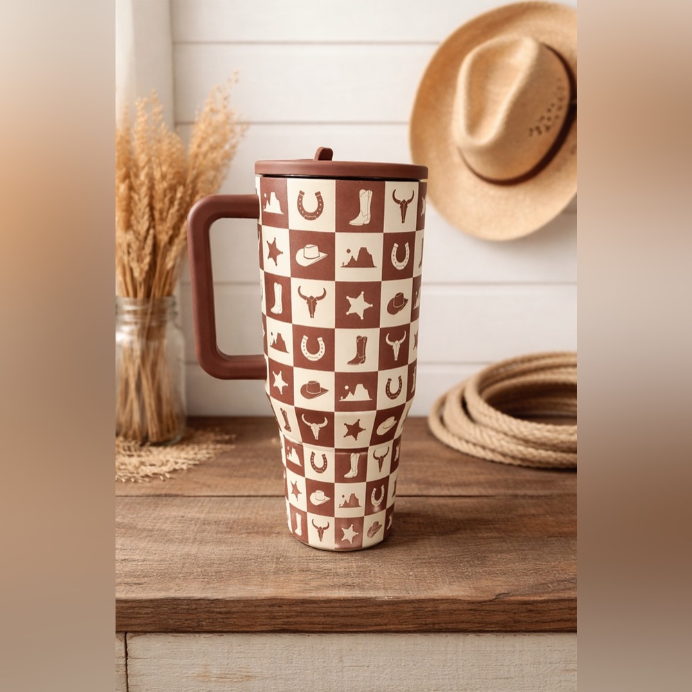 HydroJug Outlaw Print 40oz Traveler Tumbler Horseshoe Cowboy Hat Western NWT